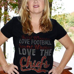 Chiefs Real Women Love Football rhinestone short sleeve shirt XS S M L XL…